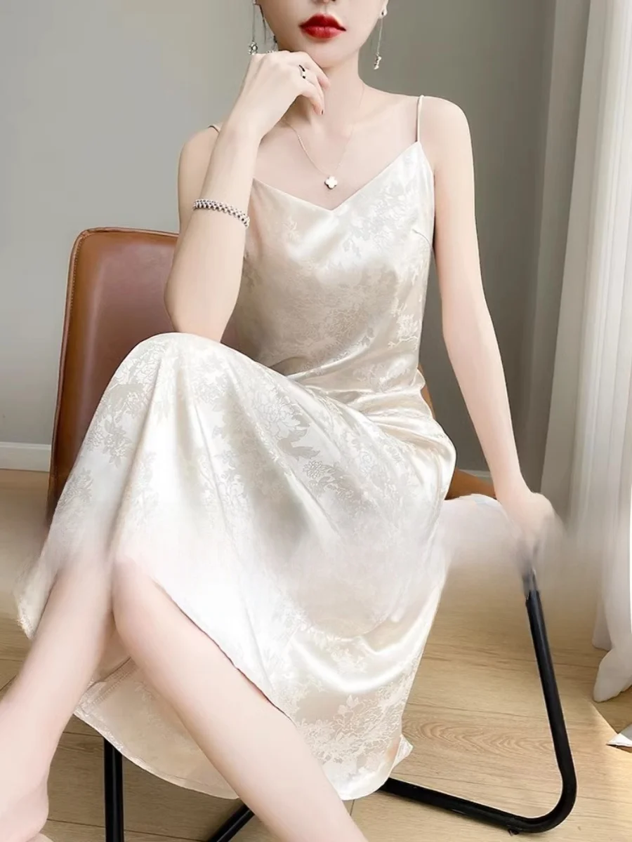 Raso di seta ter Dr Donna Estate Ricamo acido di fascia alta Dimagrante Lungo Dr Gilet Gonna a trapezio V-Ne No-Sve