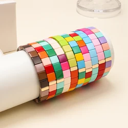 Fashion enamel Charm Lady Rainbow bracelet Stacked Colorful Beaded Bracelet Gradient Geometric Square Jewelry Gift New