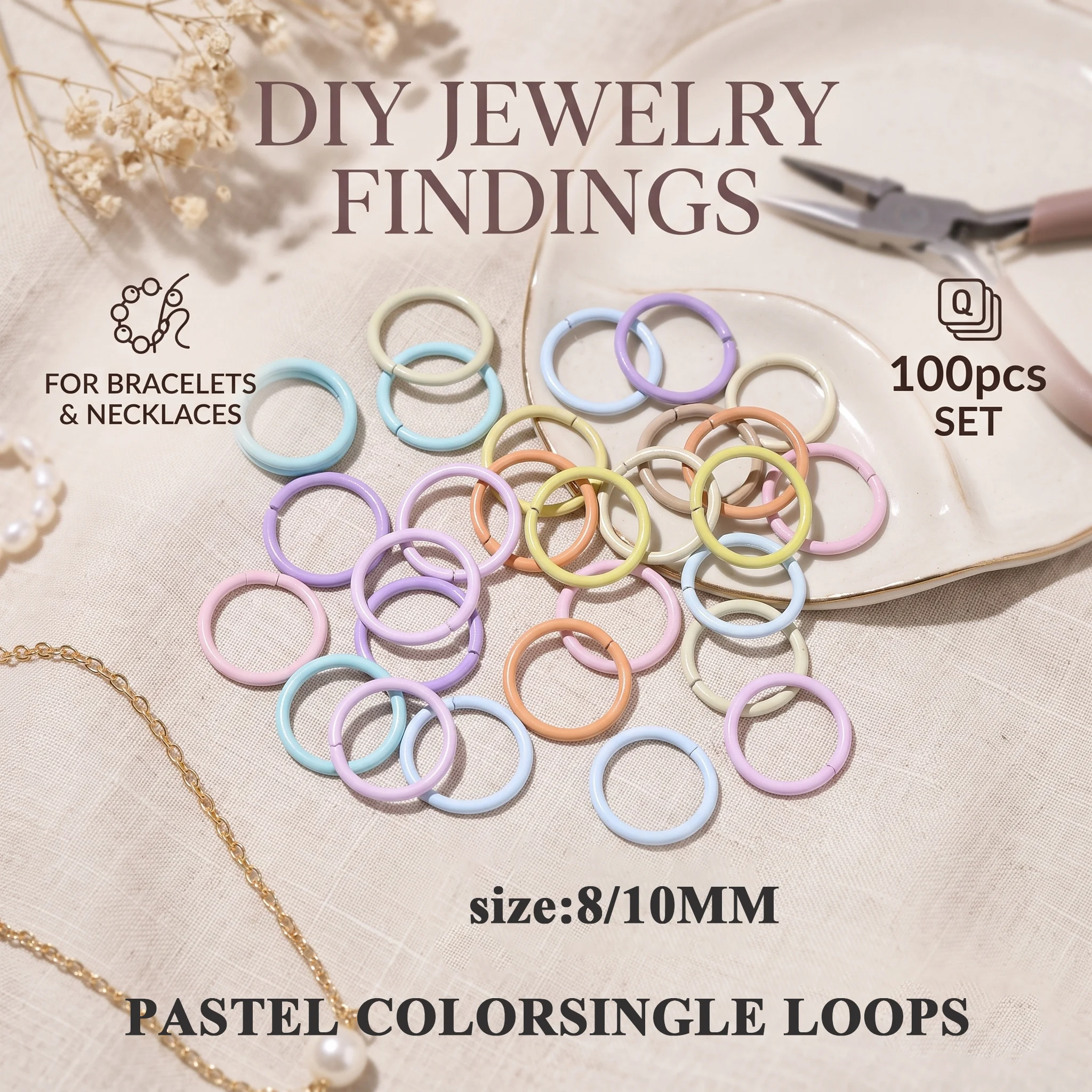 100pcs 8/10mm Colorful Single Loops Open Jump Split Connector Rings for DIY Bracelet Necklace Jewelry Making Accessories
