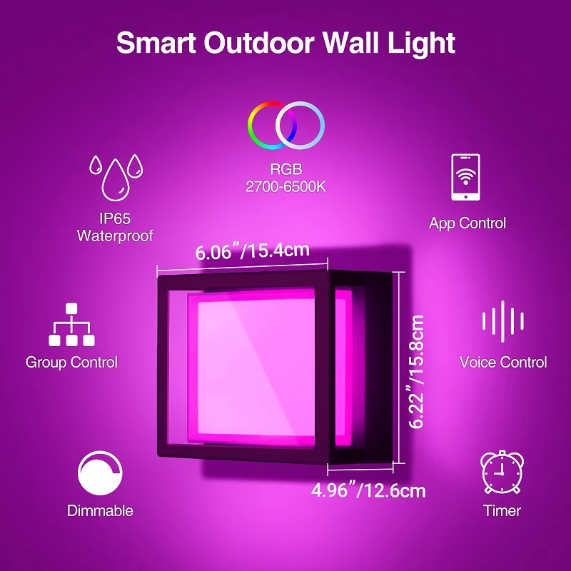 Tuya Smart WiFi LED Wall Lamp 15W RGBW Outdoor Indoor APP Waterproof Sconce Dimmable Garden Light Work with Alexa Google Alice