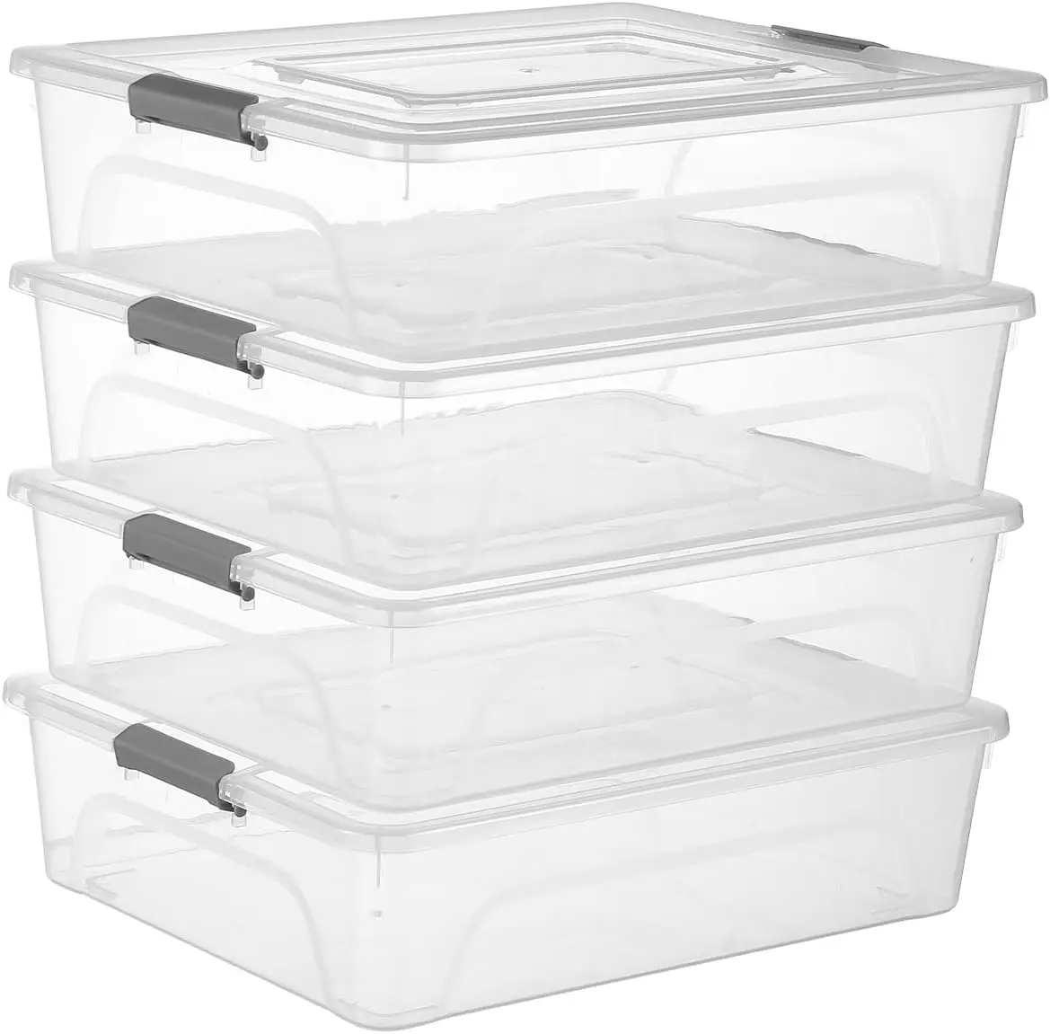 

4 Pack Clear Plastic Storage Bins with Lids, Stackable Organizer Box for Crafts and Supplies