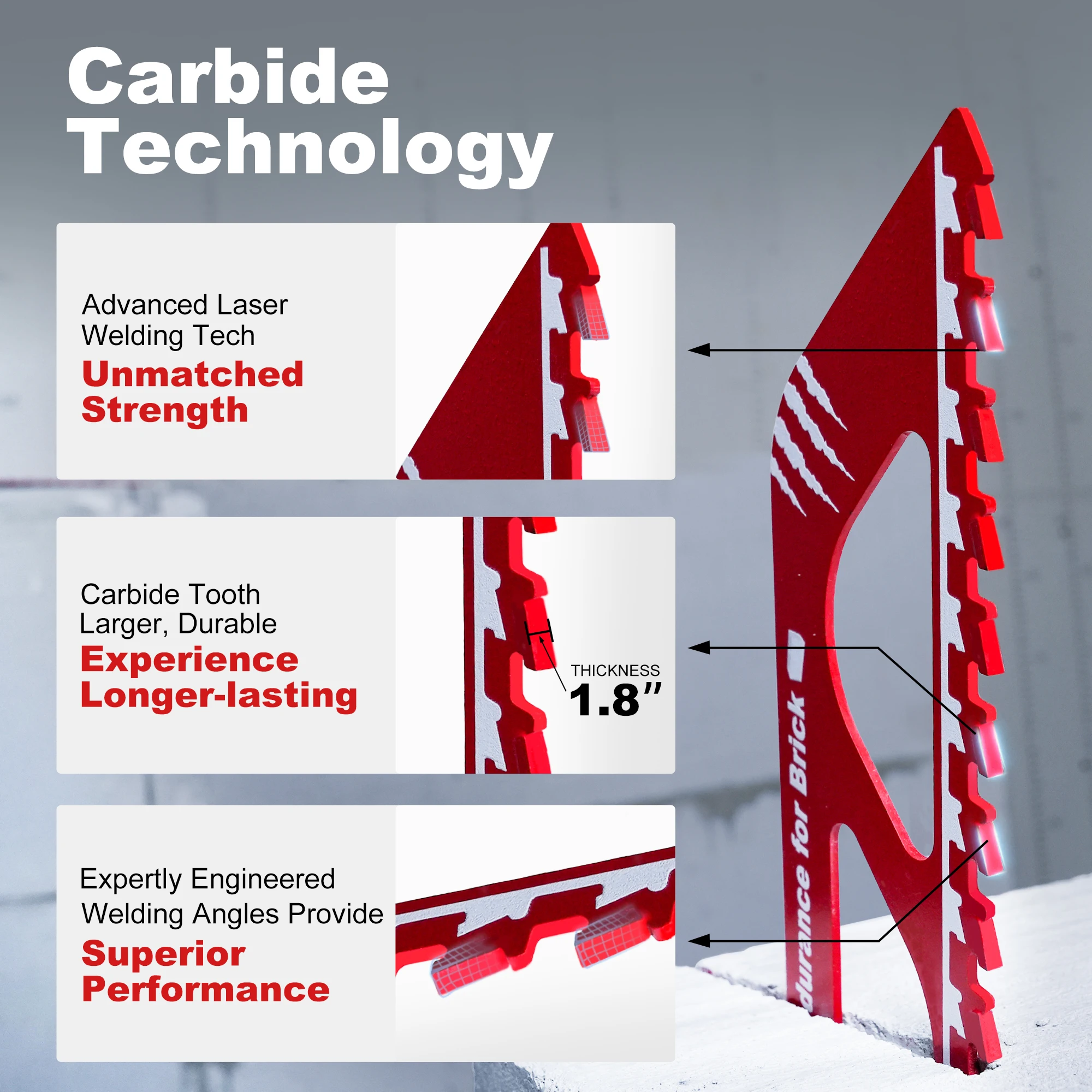 EZARC Masonry Reciprocating Saw Blade 12"/18" Carbide Sawzall Blades for Cutting Aerated Concrete Concrete Block, Brick,drywall