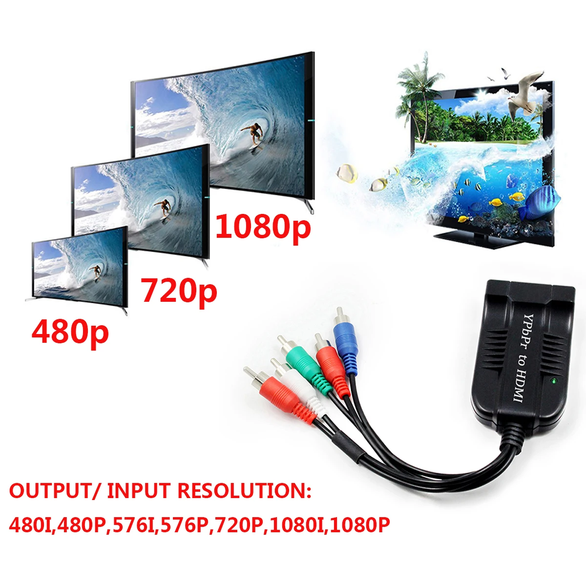 

Component to HDMI Converter, 5RCA Component RGB YPbPr to HDMI Converter Supports 1080P Video Audio Converter Adapter for DVD