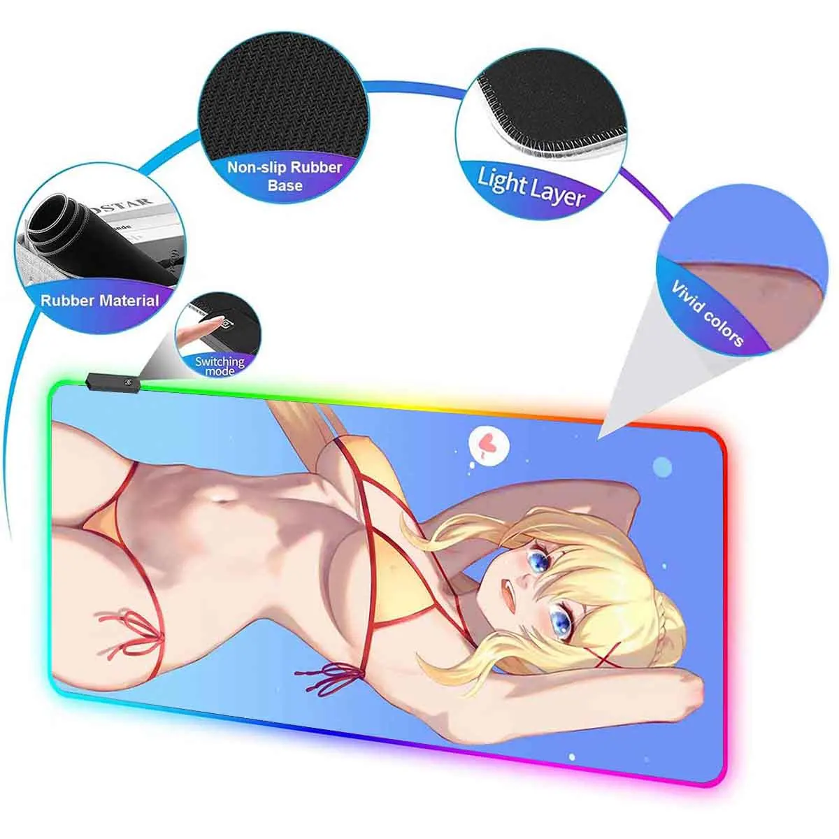 Anime KonoSuba Large Non-slip Mouse Pad LED Backlit Lalatina Ford Dustines Leopard Mouse Pad Table Overwatch Gaming Keyboard Mat
