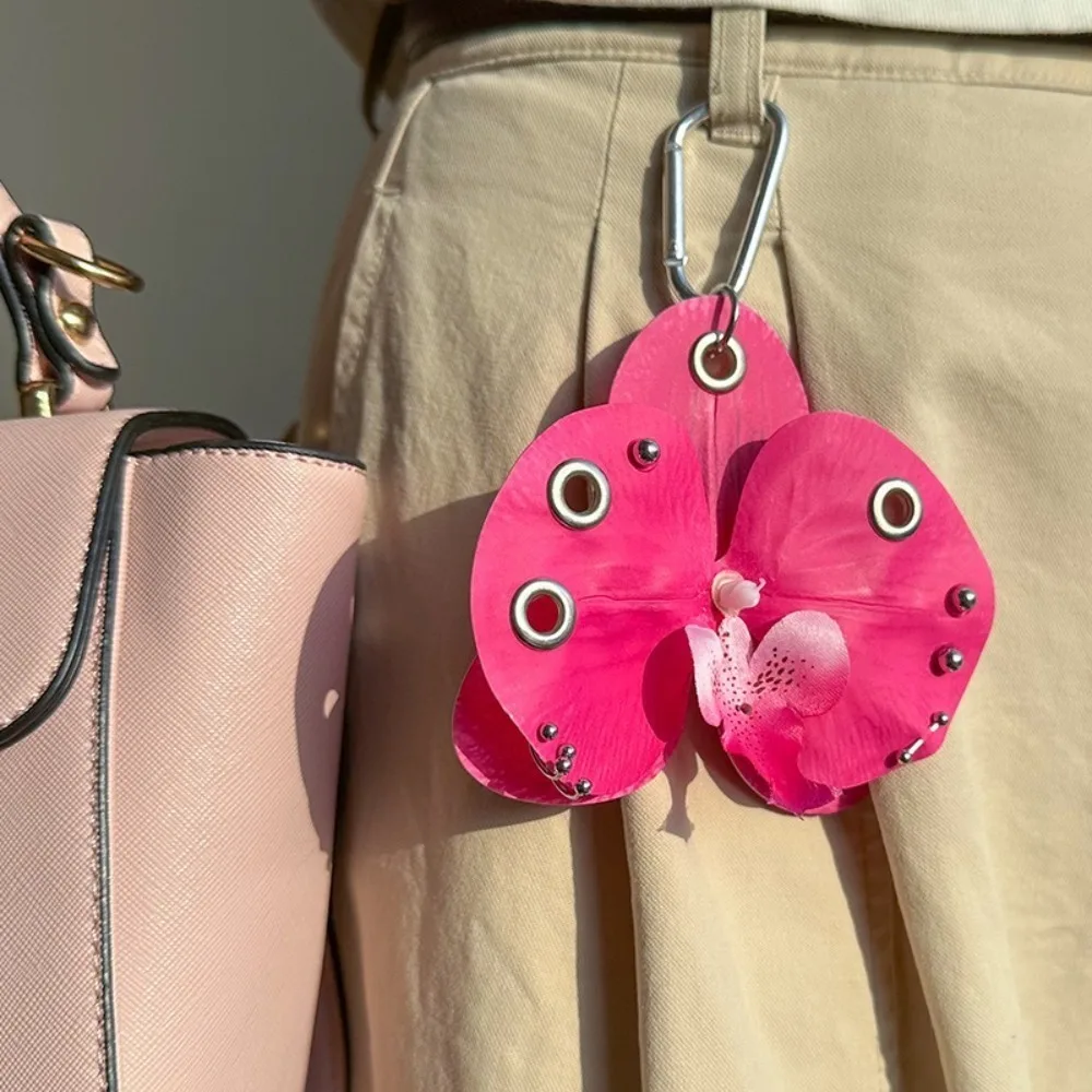 Fashion Simulation Flower Orchid Lily Keychain Colorful Backpack Decoration Flower Bag Pendant Gifts Backpack Hangings Decor