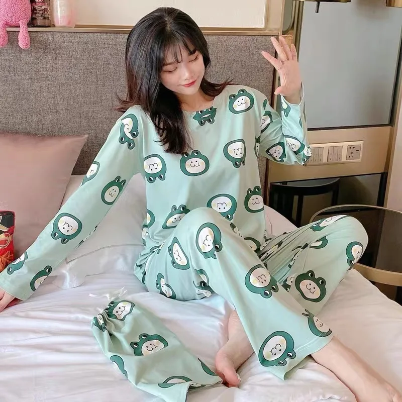 2024 New Pajamas Female Spring and Summer Trousers Long-Sleeved Young Ladies Secondary School Students Cartoon Leisure Home Wear