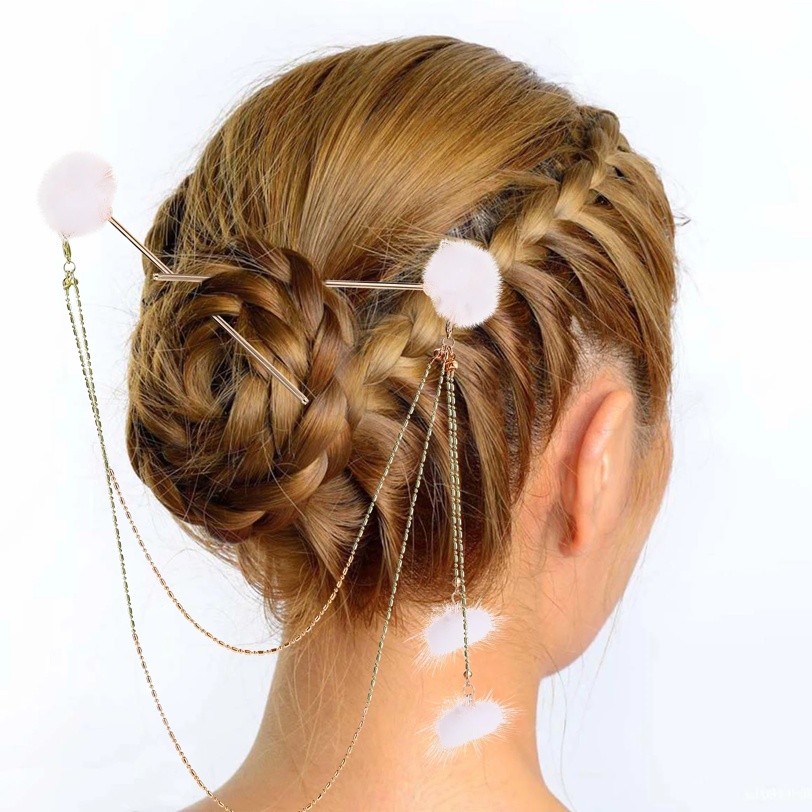 

2Pcs Vintage Hairpin Double Chain Hair Fork Tassel Hair Stick For Women Girls