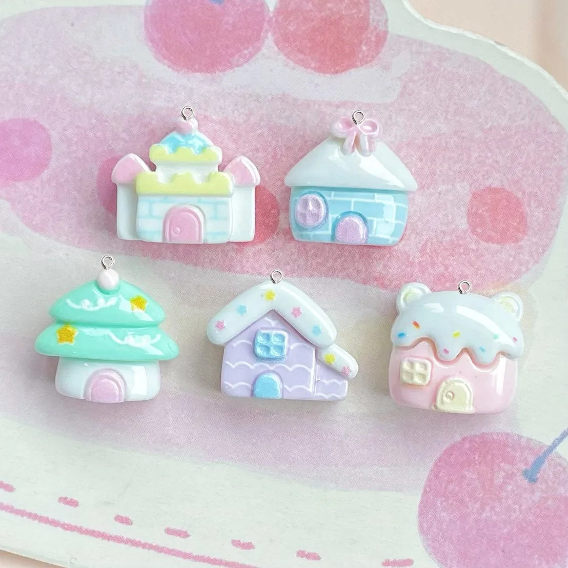 10Pcs Kawaii Pastel House Acrylic Resin Decor Charms Cute Pendants Jewelry Making DIY Keychain Necklace Handmade Craft Supplies