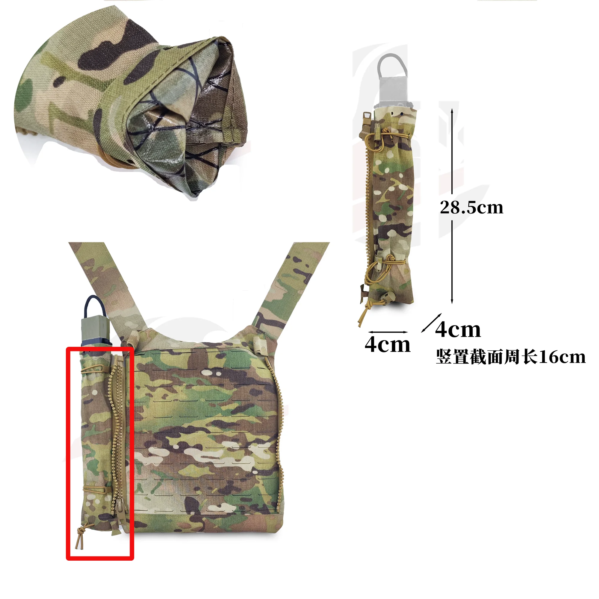 Vertical Strip Tactical Vest Back Panel Zipper Pouch Tool Storage Bag