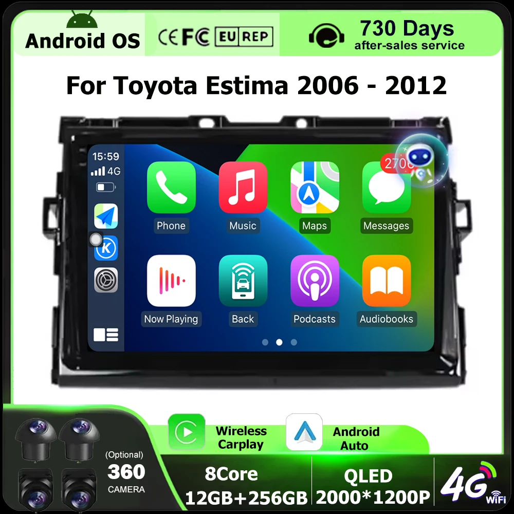 Car Radio Stereo Multimedia Video Player GPS Navigation Tools For Toyota Estima 2006-2012 Android Auto Wireless Carplay BT DSP