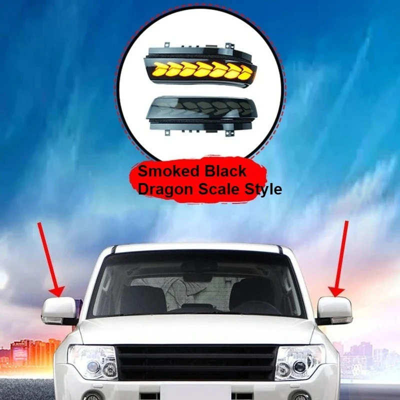 For Mitsubishi Pajero V73 V77 V93 V97 Rearview Mirror Yellow Flowing Turn Signal Dragon Scale Rearview Mirror Light Accessories