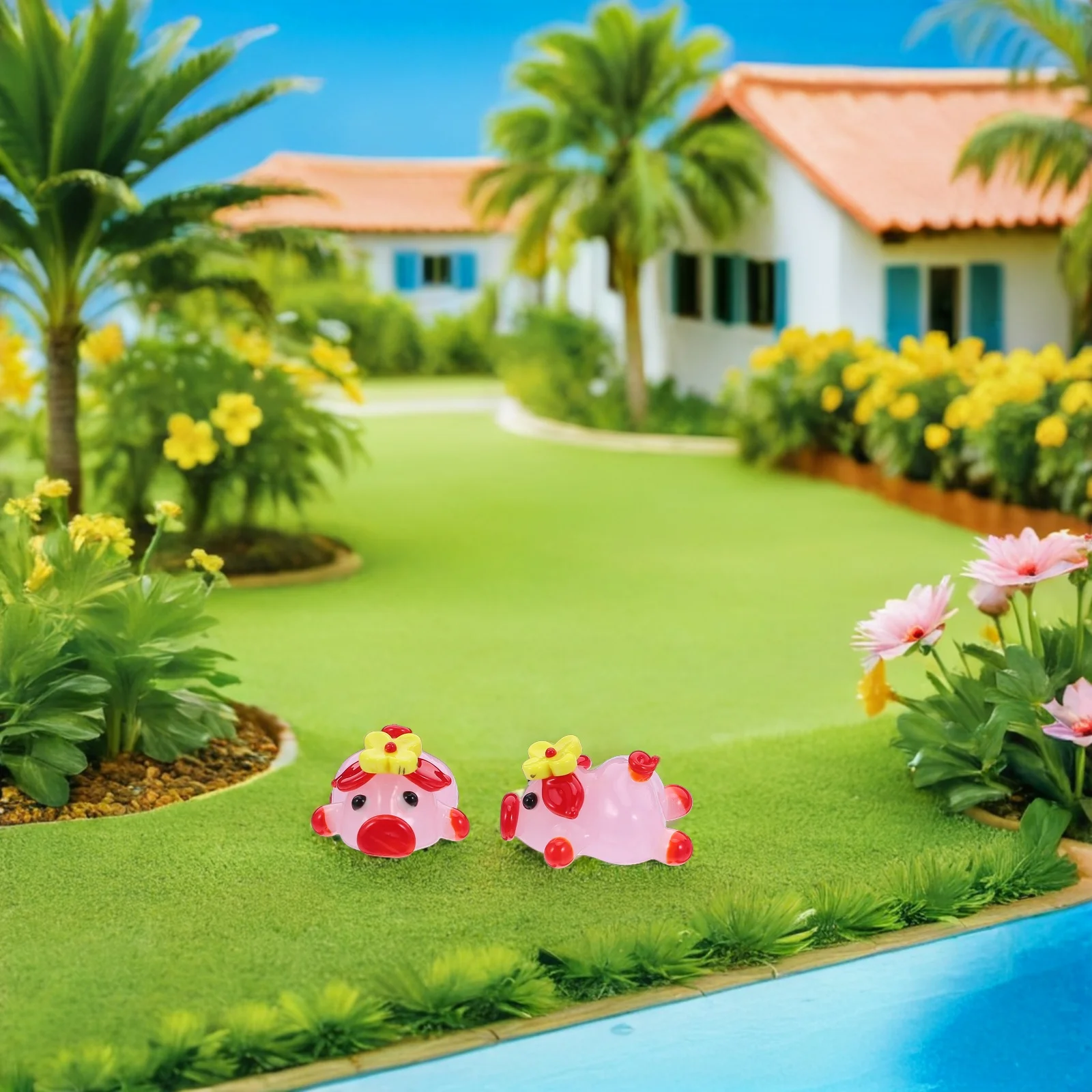 

2Pcs Glass Miniature Cartoon Pig Sculpture Hand Blown Farm Animal Desktop Decoration Home Office Table Glass Art