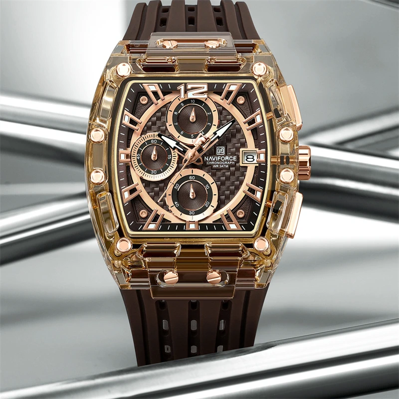 NAVIFORCE 7105 موضة كرونوغراف متعددة الوظائف ساعة كوارتز رياضية 5ATM مقاوم للماء سيليكون ساعة رجالي relogios masculino #4