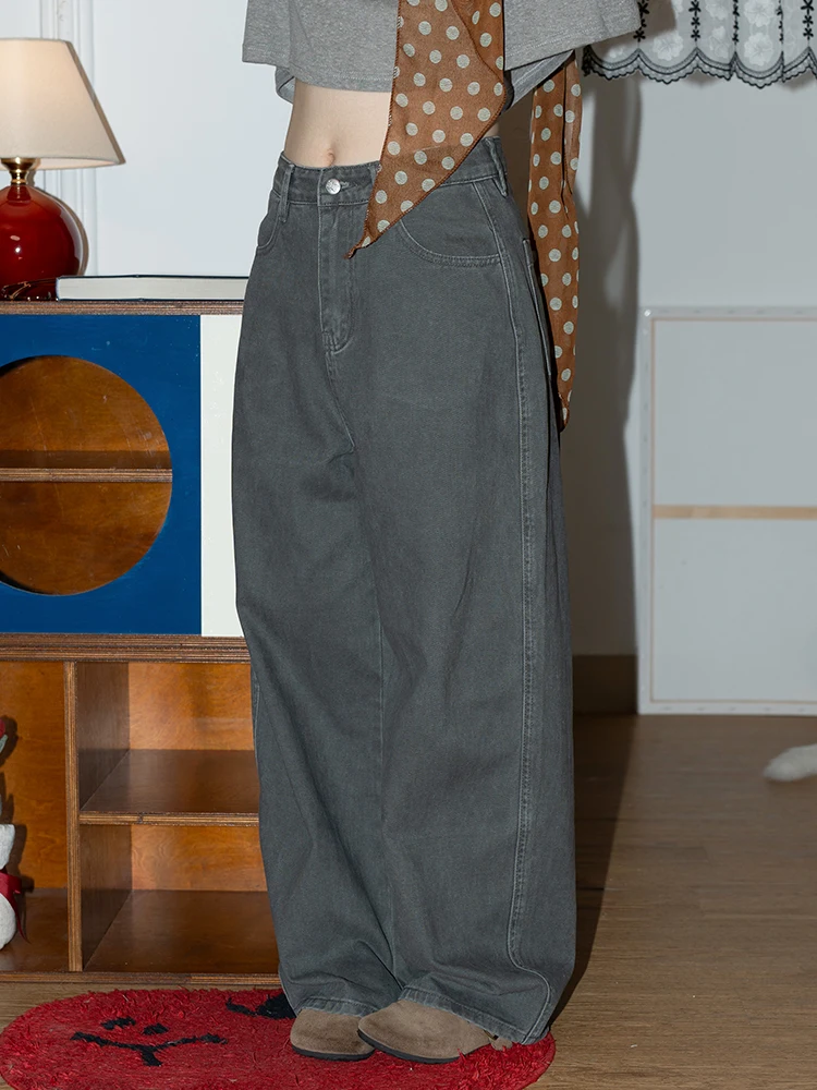 

Винтажные повседневные брюки в японском стиле свободного кроя для женщин, осенне-зимняя новинка, прямые джинсы с высокой талией на молнии, хлопок