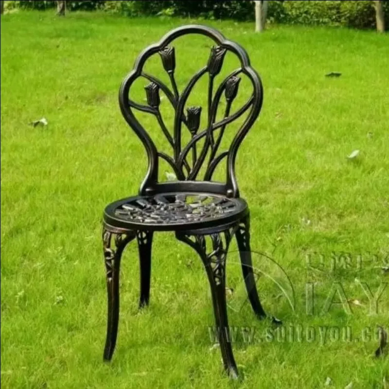 Cast Aluminum garden furniture 3 pcs Tulip pattern outdoor chairs and table for Blacony,courtyard Porch Terrace all weather