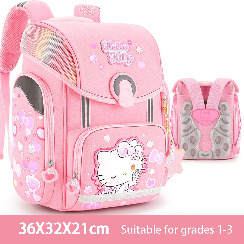 Miniso Hello Kitty Girls Fashion tornister uczeń Ridge Protector tornister plecak dla uczniów szkół podstawowych klas 1-3 prezent kreskówkowy