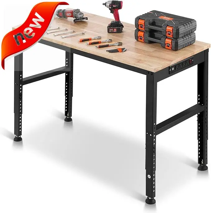 

48 x 20-inch Heavy Duty Work Bench with 28.5-38.3 Inches Height Adjustment, 2000 lbs Capacity Garage Workbench