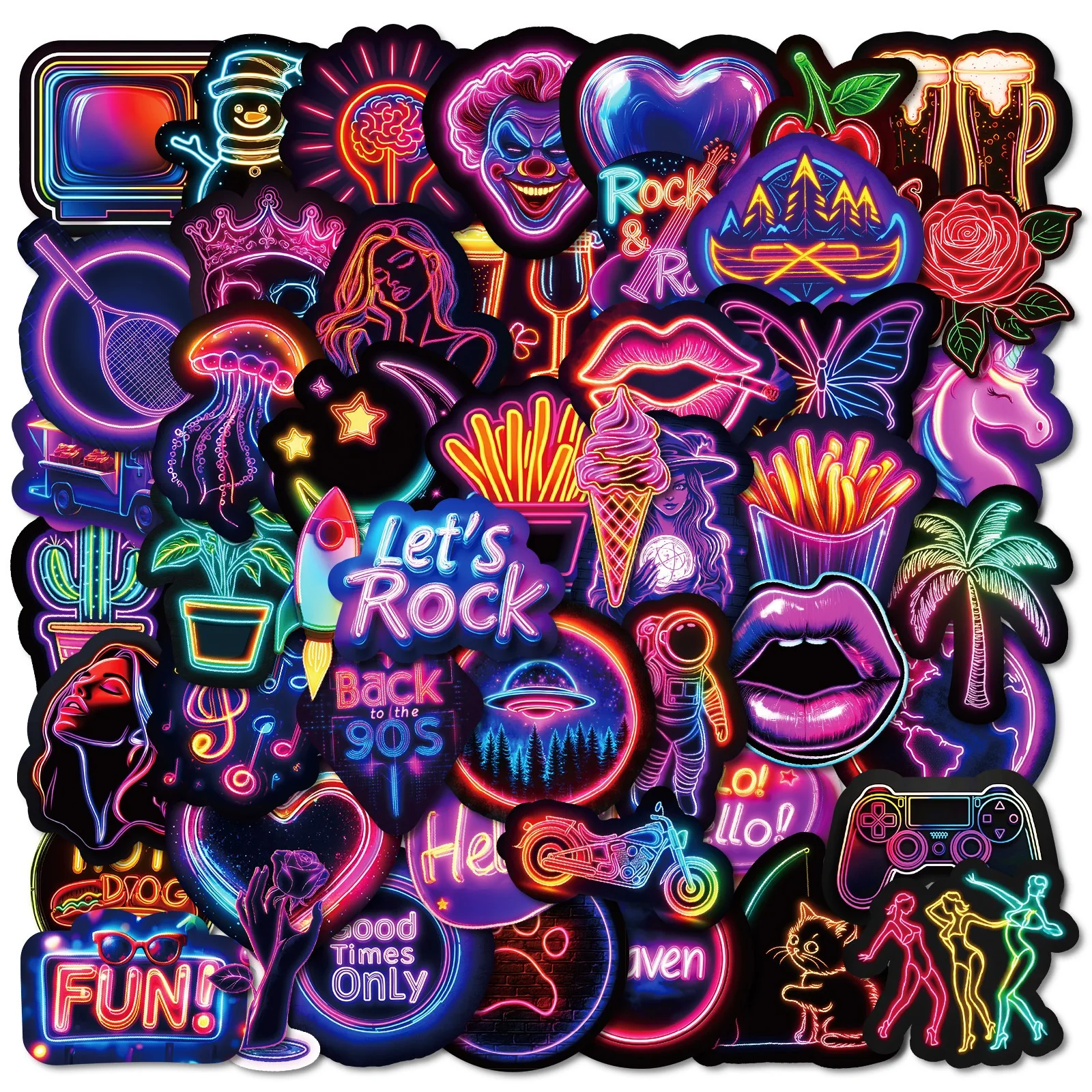 

10/50PCS Aesthetic Cute Cartoon Neon Light Stickers Decals DIY Kids Fridge Laptop Suitcase Notebook Diary Car Decoration Sticker