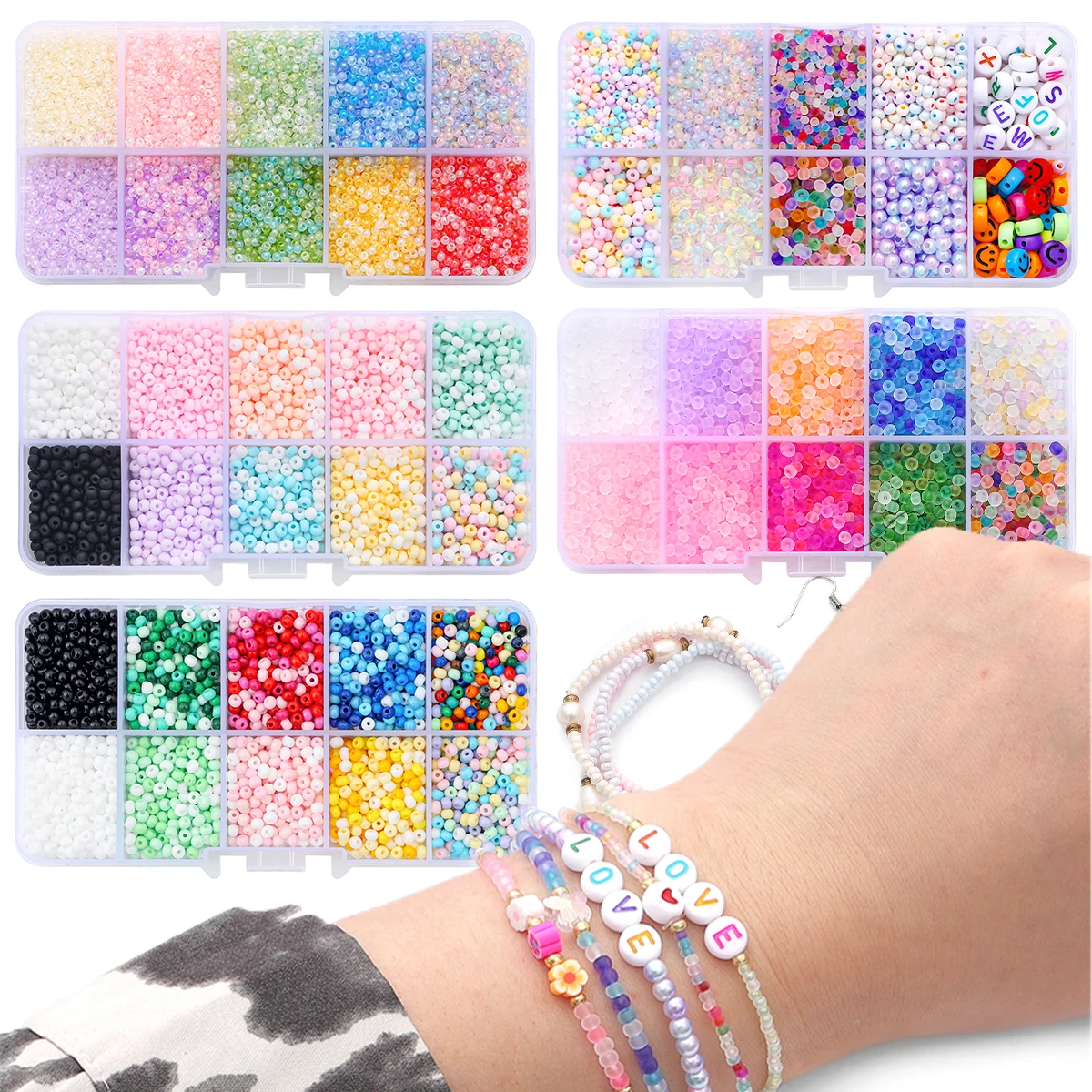 

10 Colors Czech Crystal Glass Seed Beads Set | Alphabet Letter Beads Box for DIY Jewelry Earrings/Bracelets/Rings
