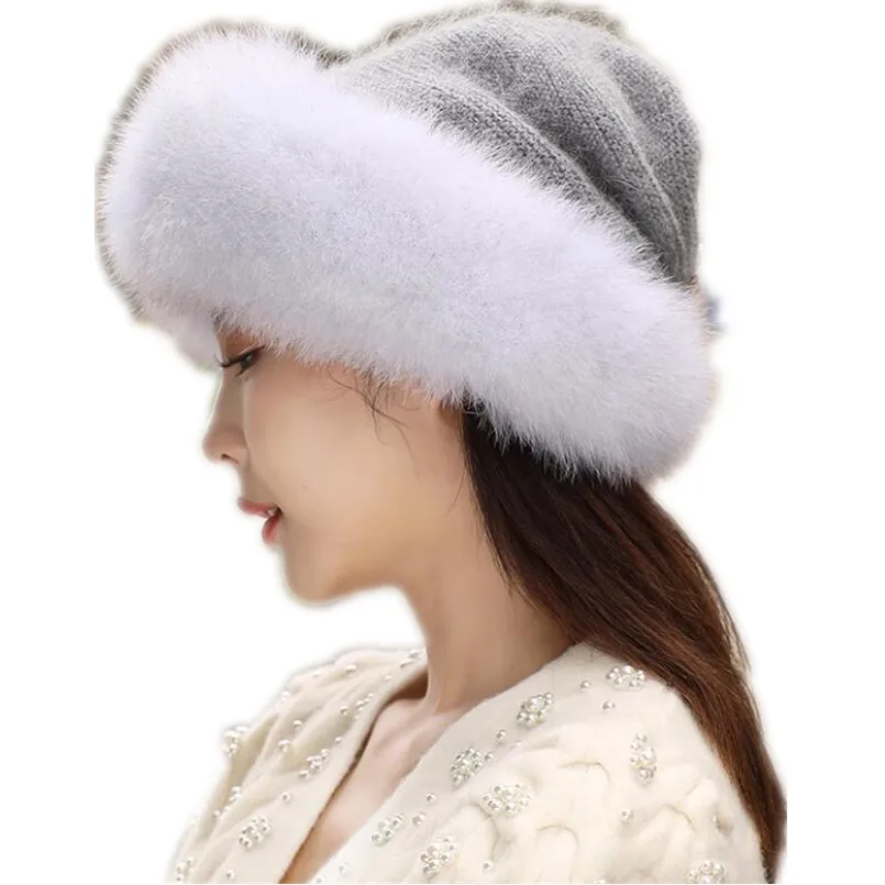 Good Quality Women Warm Winter Fashion Wool Hat with Genuine Fox Fur trimmed Thick Cap