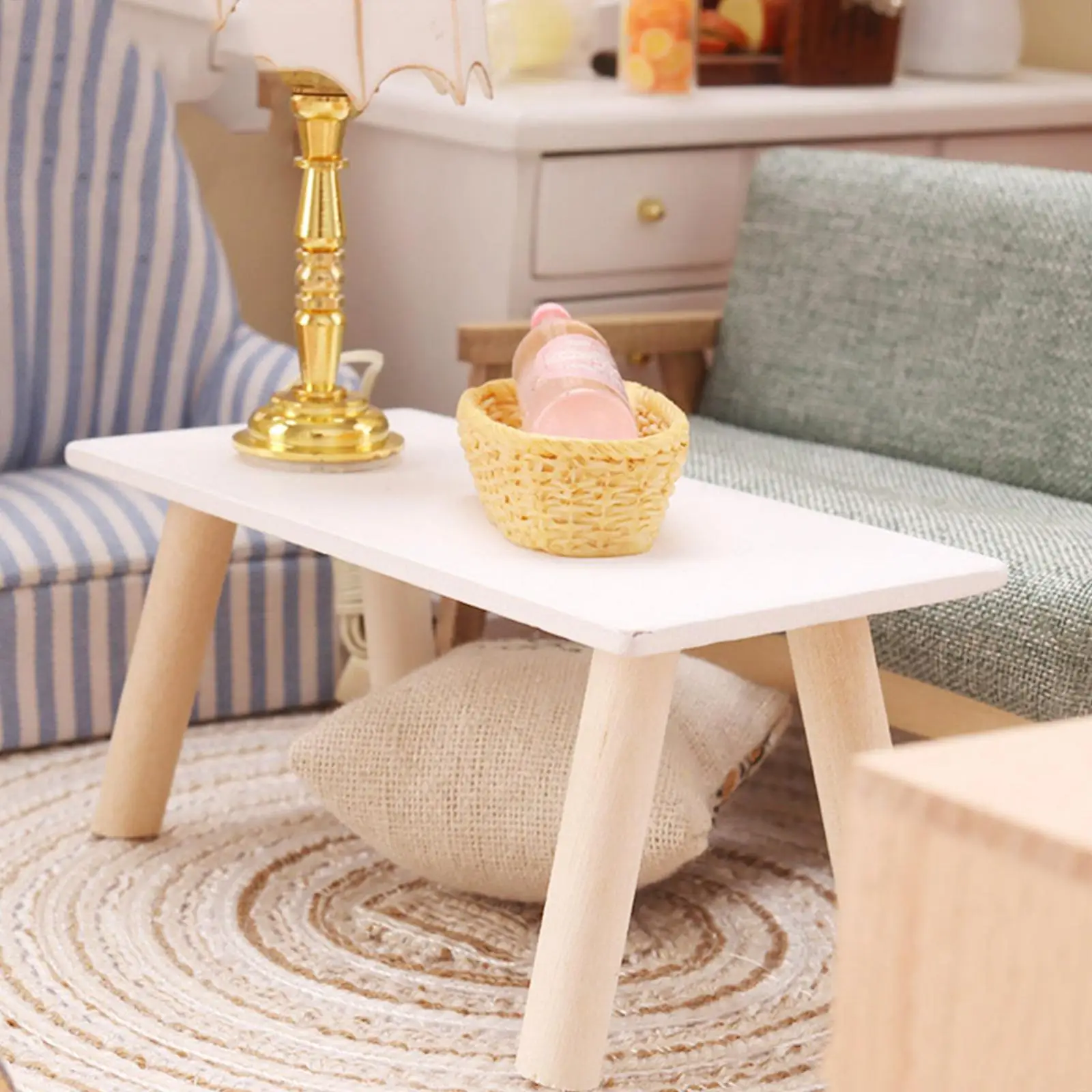 Simple Design Wooden Miniature End Table Desk Handmade Tea Table :12 Scale Dollhouse Living Room Furniture Set