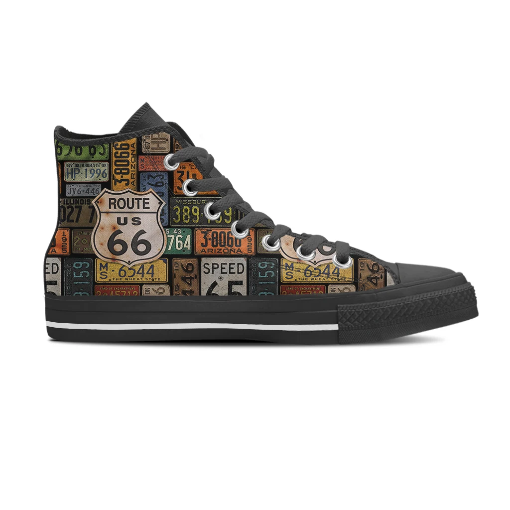 Classic US Route 66 High Top Canvas Shoes Men Breathable Outdoors Walking Sneakers Wild Printing Graffiti Shoes