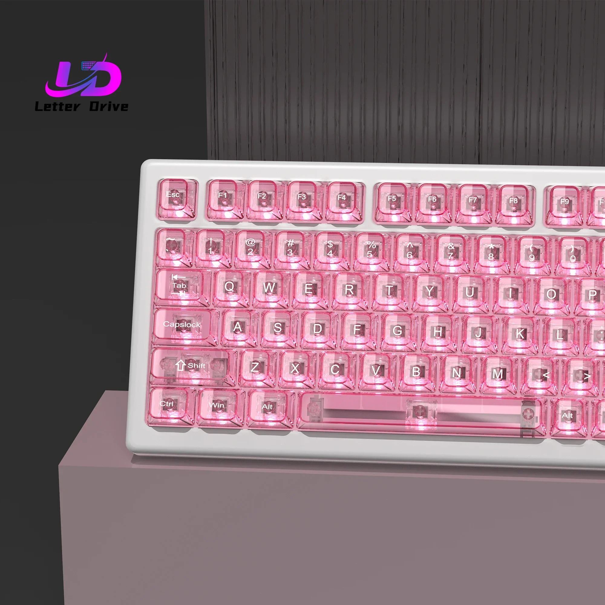 115 Keys Pink Transparent Clear Keycaps Crystal Ceramic PC Keycap RGB Shine Through Key cap MDA Profile for MX Switch Keyboard