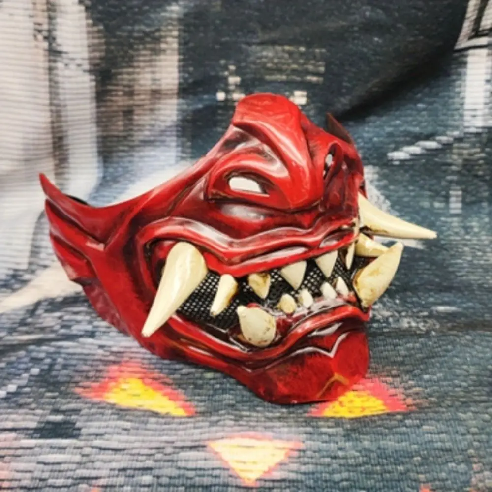 Costumes Props Half Face Cosplay Red Prajna Mask Spooky Dress Up Samurai Cosplay Mask Masquerade 3D Japanese Mask Toy Party