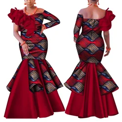 Dashiki African Dress for Women Bazin Riche One-Shoulder Sexy Slash Neck Wedding Party Dress Traditional African Clothing WY4224