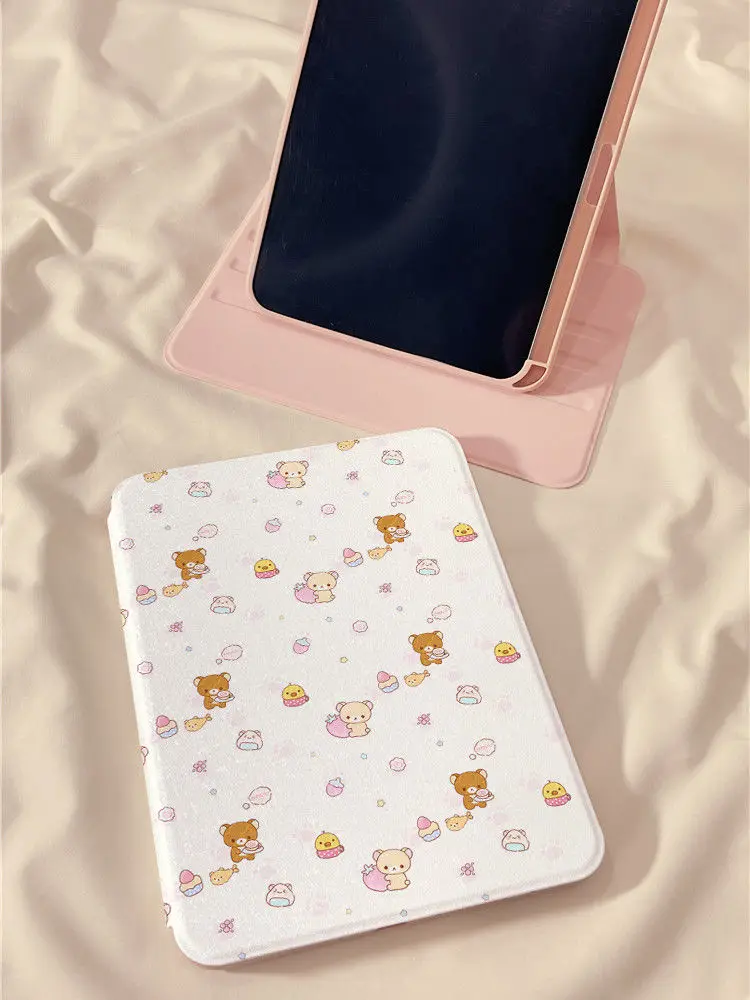 لطيف Rilakkuma الفراولة باد الهواء 2025 (13 بوصة) 11 اللوحي الغطاء الواقي 360 دوران Air7/6 فتحة القلم مكافحة قطرة Mini7 هدية لعبة