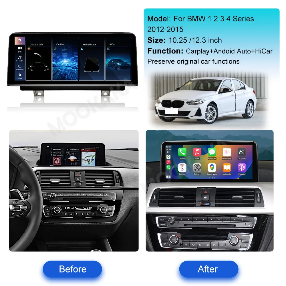 Leitor multimídia rádio carro para BMW, 12.3 Polegada, Carplay, navegação GPS, auto estéreo, BMW 1, 2, 3, 4 Series, 2012-2015