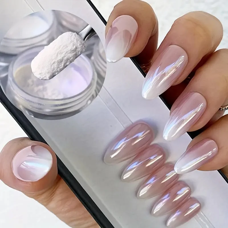 Mirror Nail Powder Pigment Pearl White Rubbing on Nail Art Glitter Dust Chrome Aurora Blue Manicure Holographic Decorations