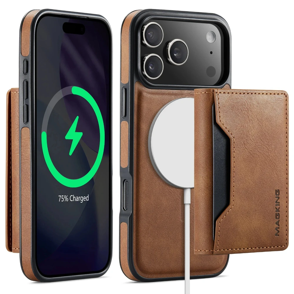 

Leather Phone Case for iPhone 17 Pro Max 16E 17Air 16 Pro 15 Plus 14 13 12 Detachable Magnetic RFID Blocking Card Holder Wallet