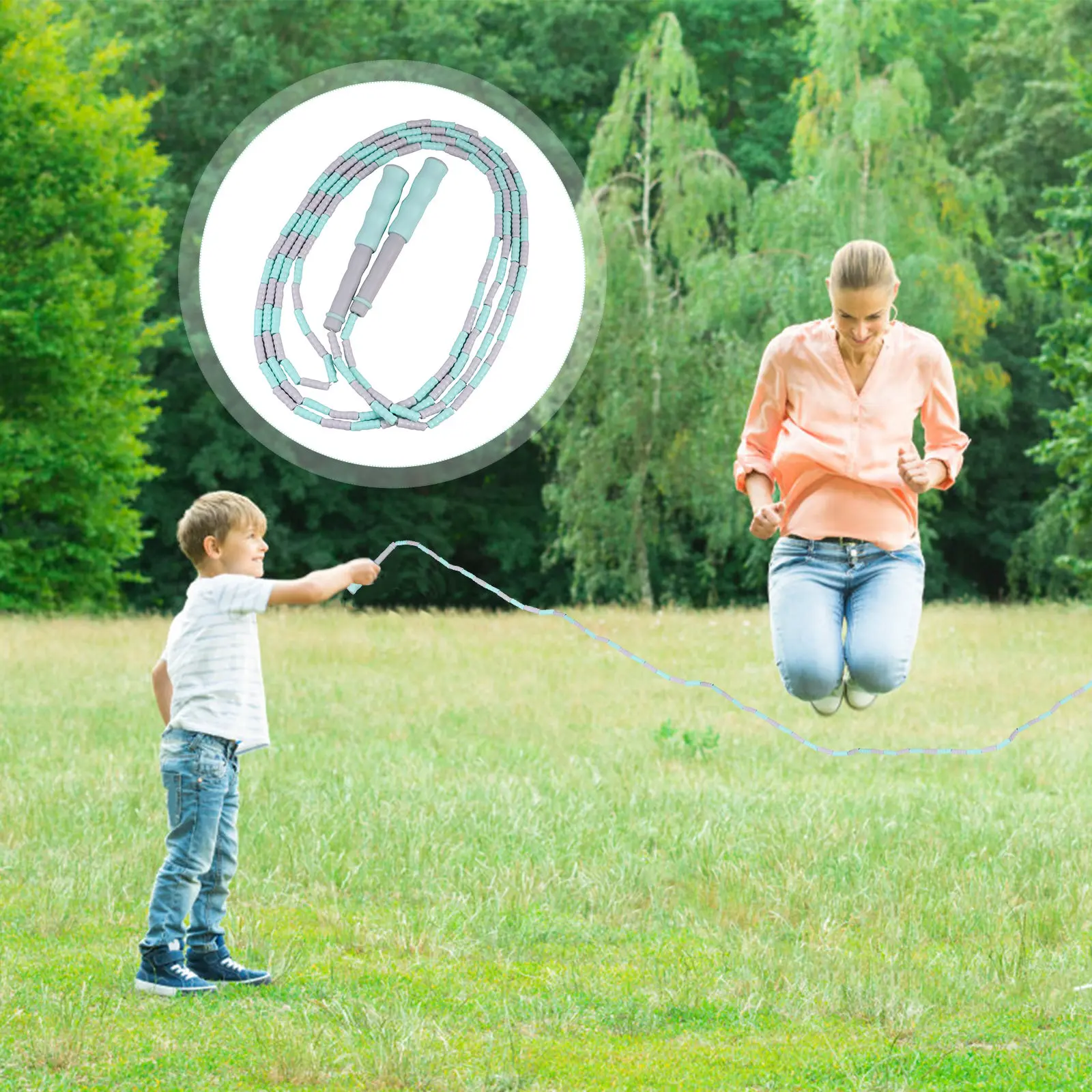 1Pcs Adjustable Beaded Jump Rope Sports Skipping Rope Fitness Exercise Lightweight Ergonomic Handle for Kids Adults Training