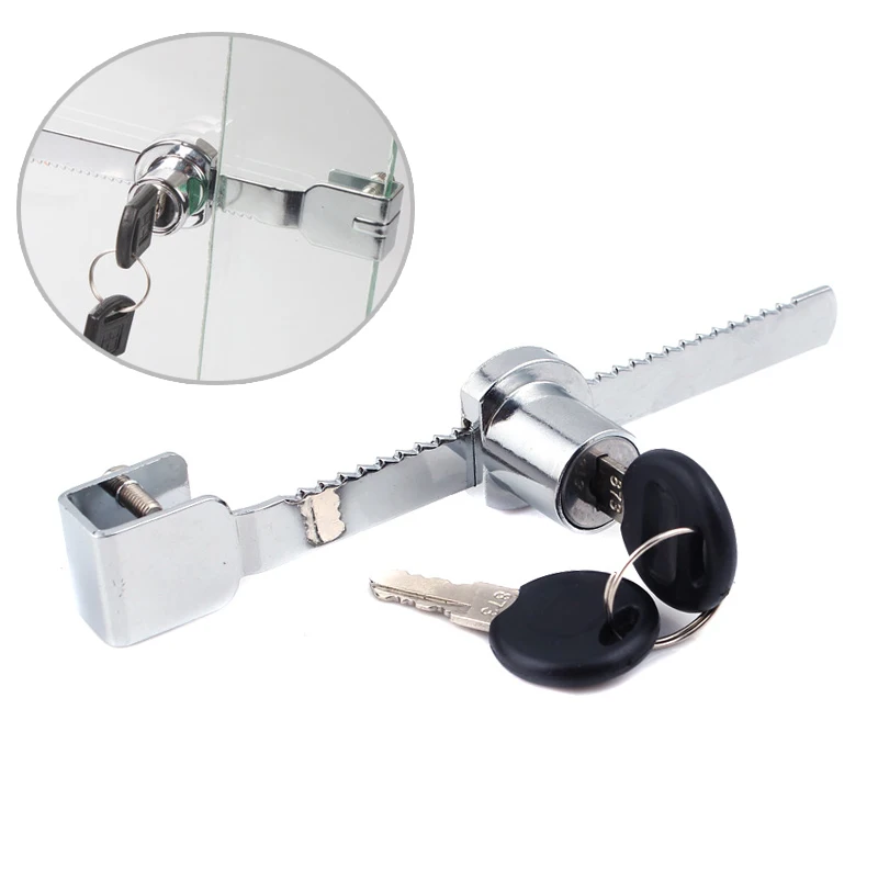 Serrure à cliquet pour porte coulissante en verre, avec 2 clés, adaptée au verre de 5 à 8mm d'épaisseur, en alliage de Zinc, pour vitrine d'armoire