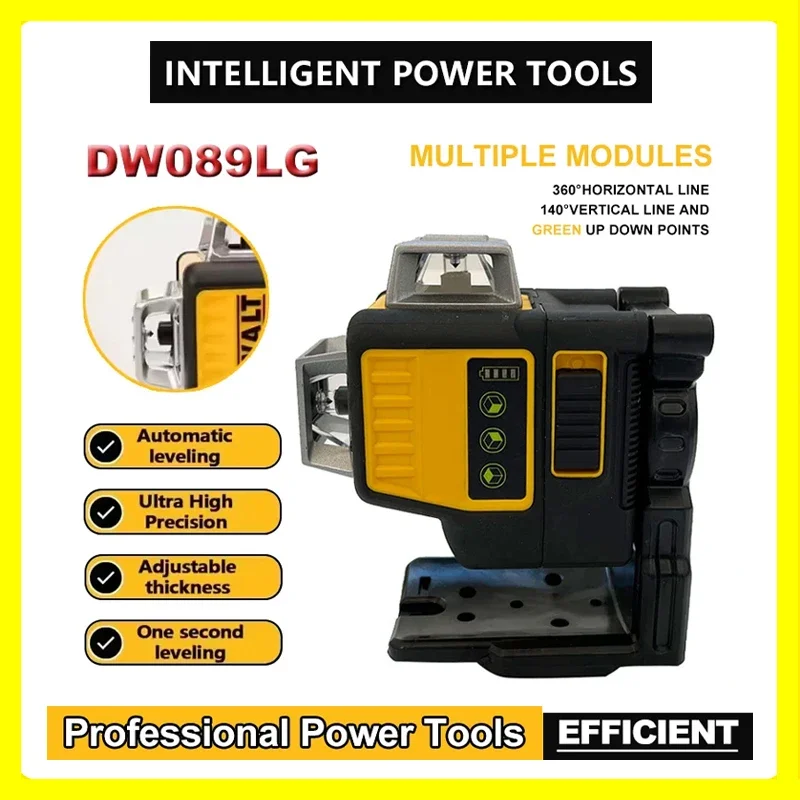 

Fit Dewalt DW089LG 3 Sides*360 Degree Vertical Lithium Battery 12 Lines Laser Level Horizontal Green Light Level Meter Outdoor