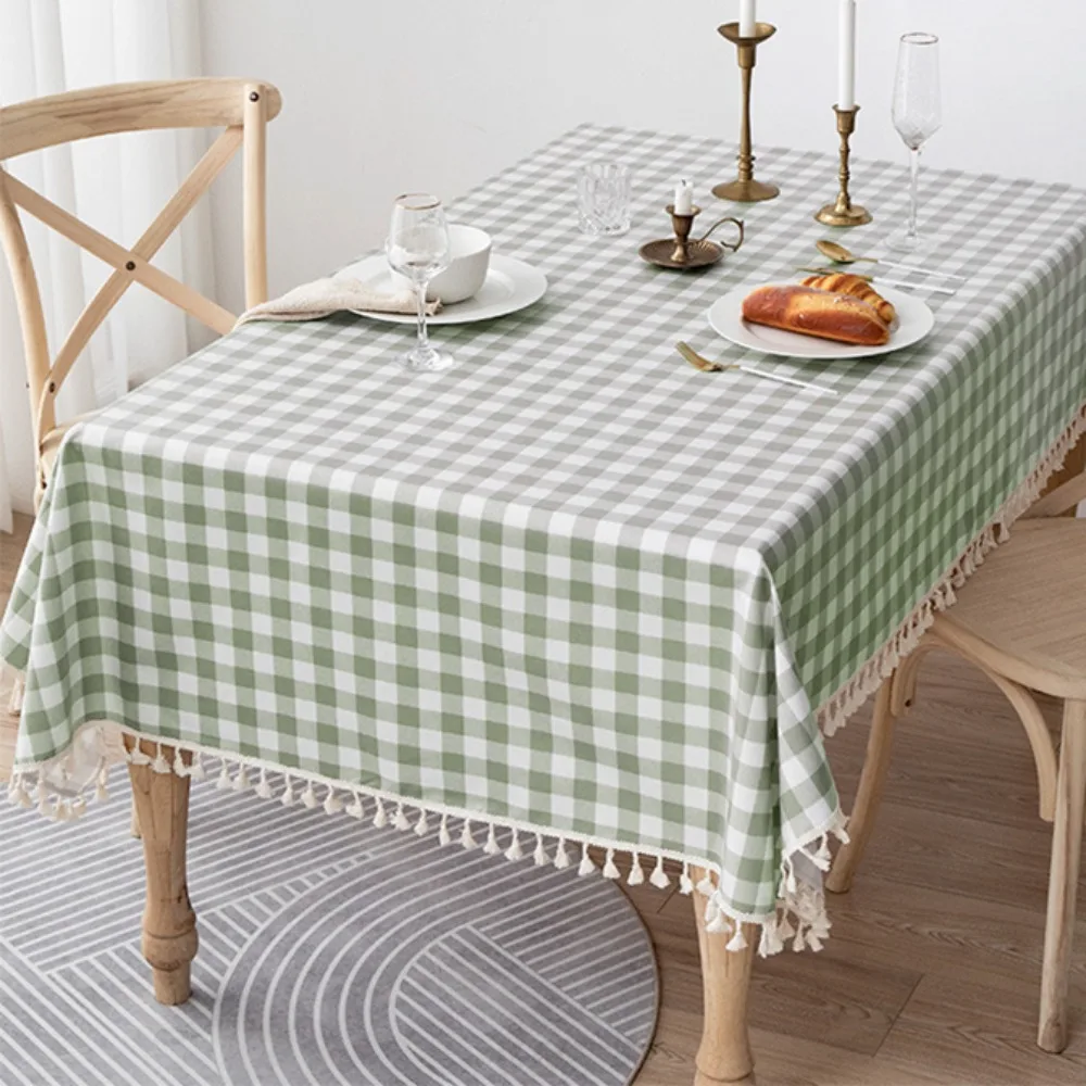 

Household Linen Plaid Tablecloth Waterproof Antifouling Table Runner Rectangular with Tassel Table Cover Dining Room