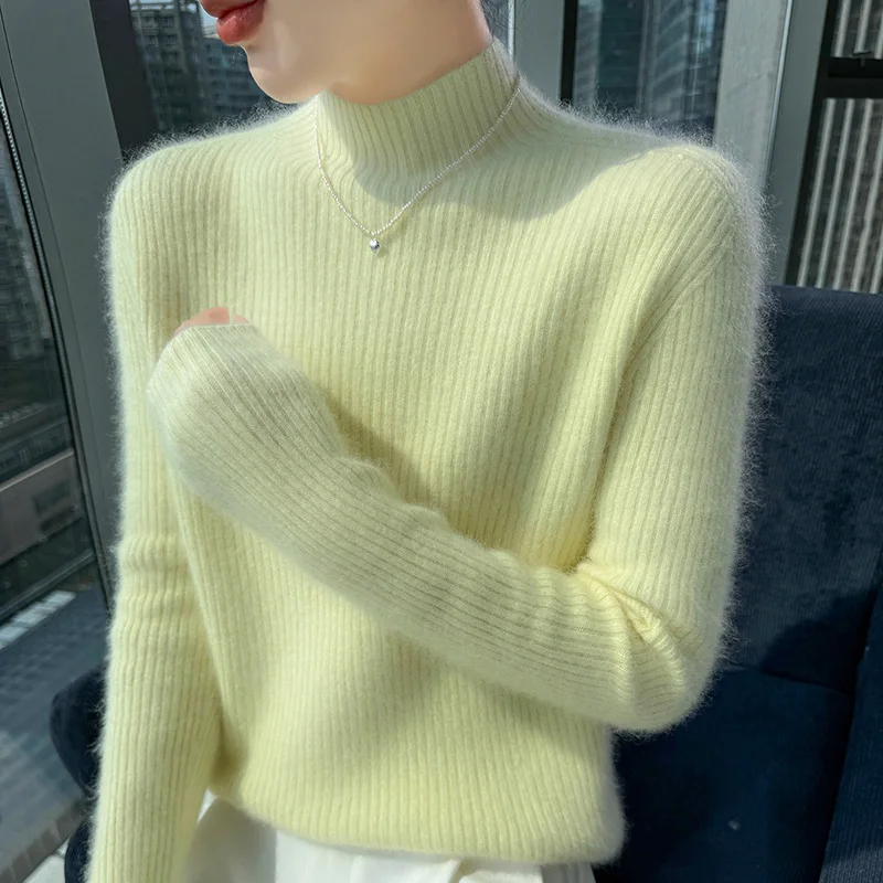 

Хит продаж: женский пуловер из 100% норкового кашемира, однотонный, с длинными рукавами, вязаный, весенний, с полувысоким воротником, облегающий, базовый свитер.