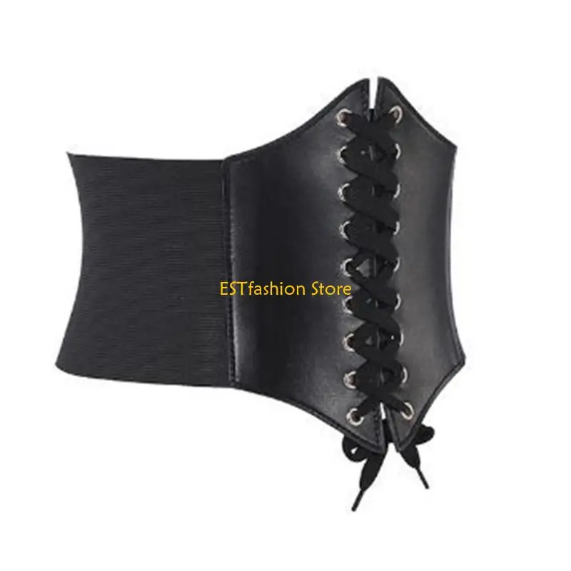 Y5GC Wanita Faux Leather Underbust Corset Waist Belt Steampunk Vintage Sexy Bustier Criss Untuk Lace-Up Elastic Cincher Gi