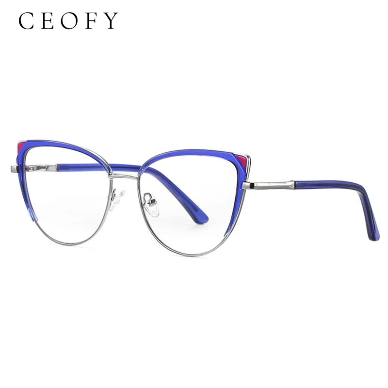 Ceofy 2024 New Metal Women Cat Eye Stylish Eyeglasses Frame Myopia Optical Vintage Prescription Glasses Frame