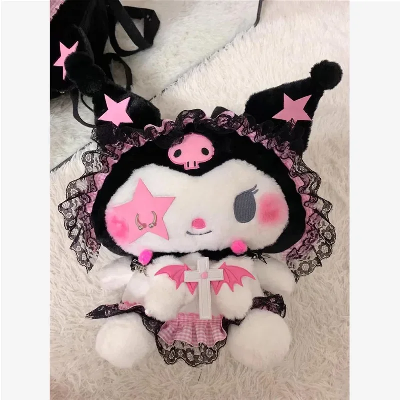 Sanrio Lolita peluche Plushine Dark Kuromi muñeca juguetes mochila subcultivo bolso de hombro almohada de tiro regalos de cumpleaños para niños