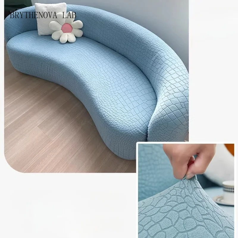 Sleek Slipcover for Curved Sofa Textured Stretch Couch Modern Cover Cloud Sectional Sofa Protector Furniture Protective Cover
