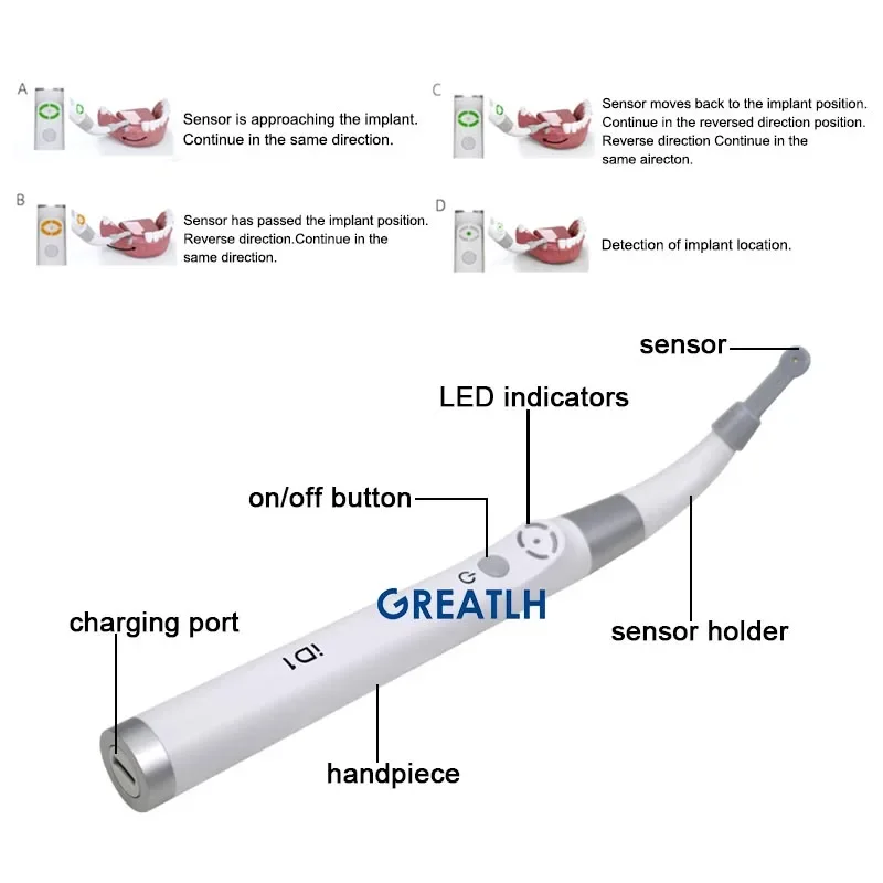 GREATLH Dental Finder Implant Locator Guide Motor Smart Find Implant Screw Sensor Implant Detector Dental Tools