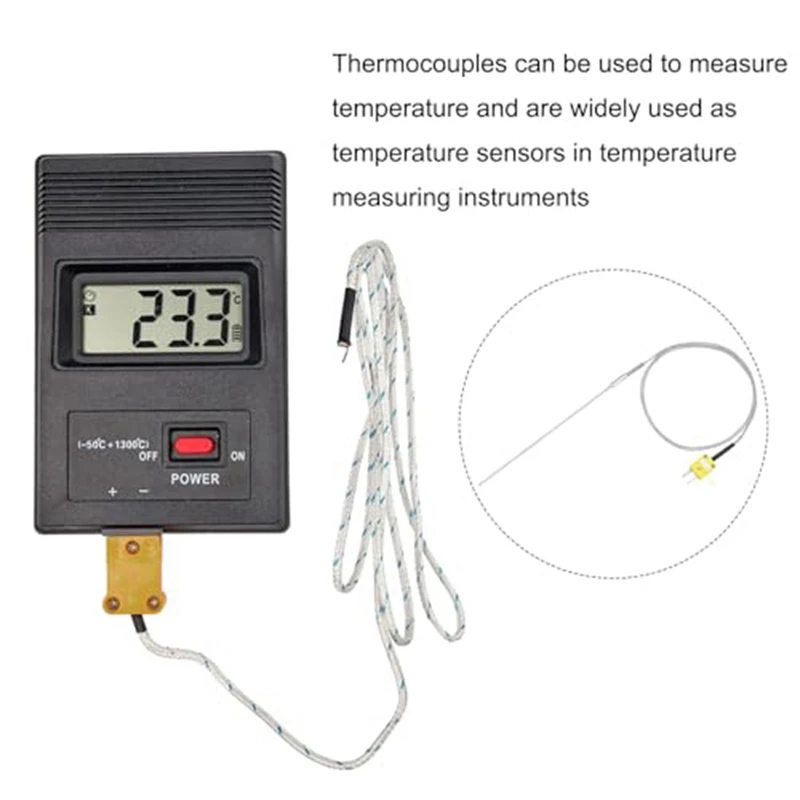 K Type Thermocouple With Plug, Meter Temperature Sensor Probe -50 To 1100°C,3.3Ft Wire