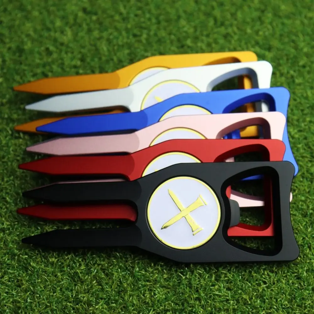 

6-in-1 Golf Ball Fork Multi-functional Bottle Opener Golf Fork Marker Aluminum Alloy Creative Golf Groove Cleaner Hat Clips
