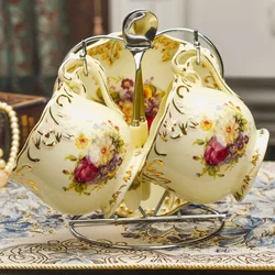 Lvory Porcelain Teacup and Saucer 250ml High-quality Ceramic Coffee Cup Rose Flower Black Tea Cup Set European Style Drinkware