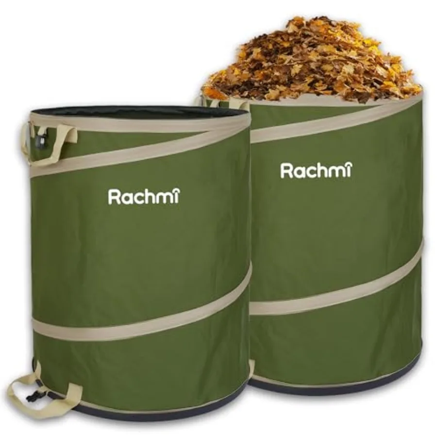 

47 Gallon Collapsible Trash Can 2-Pack with Hard Bottom Extra Large Reusable Yard Leaf Waste Bag Outdoor Pop Up Recycle Bin for