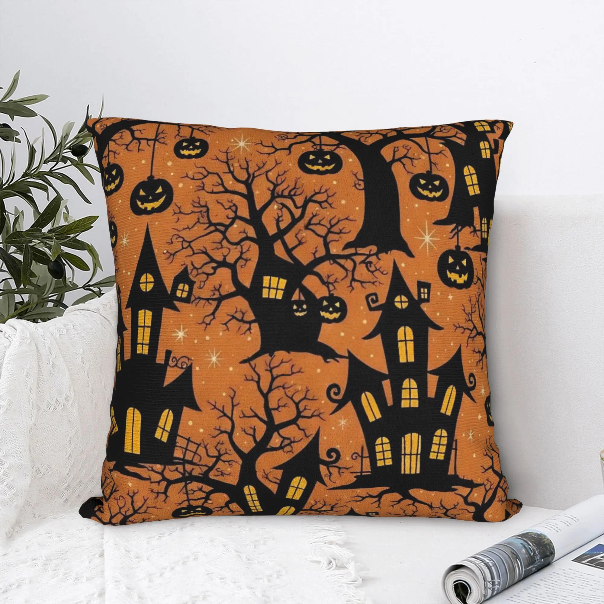 Happy Halloween Cartoon Square Pillowcases Polyester Sofa Bats Ghost Spooky Cushion Case Cool Home Decoration Pillowcase 40*40