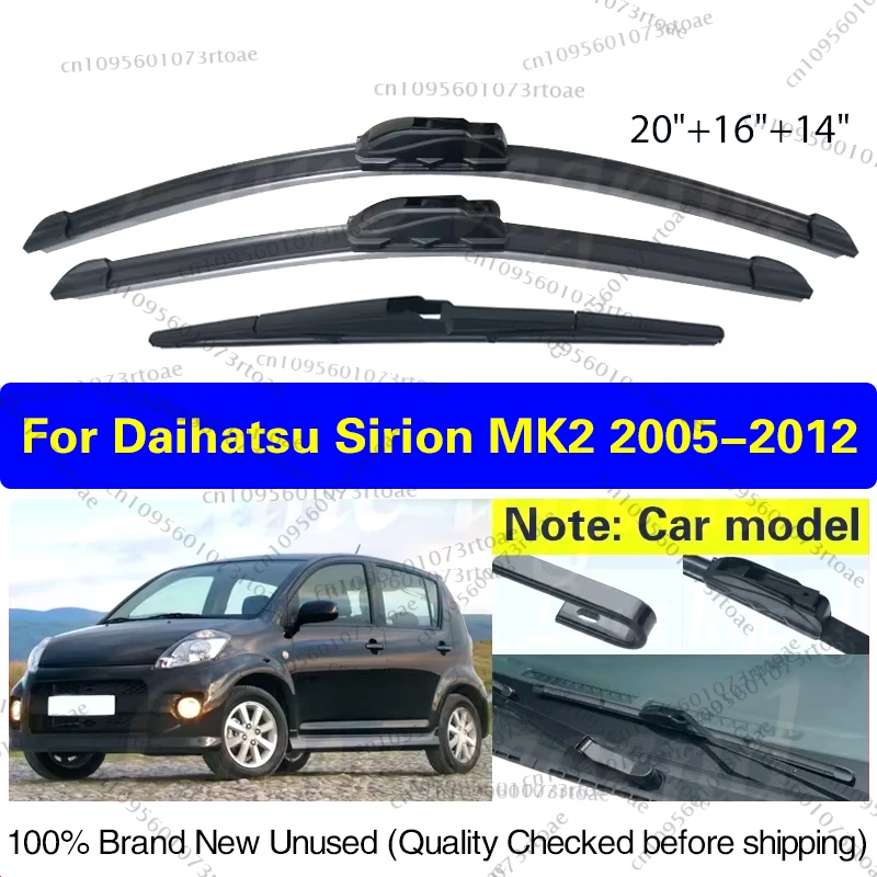 

For Daihatsu Sirion MK2 2005 - 2012 Car Wiper Front Rear Wiper Blades Windshield Windscreen Window Car Accessories 20"+16"+14"