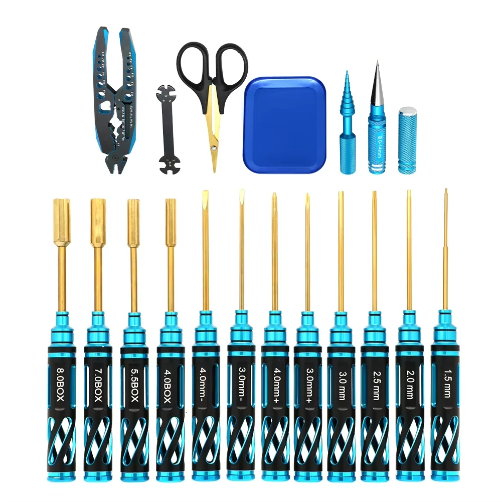 RC Tools Kits Box Set Screwdriver Pliers Hex Sleeve Socket Repair 18 in 1 Set for RC Quadcopter Helicopter Multirotors Model